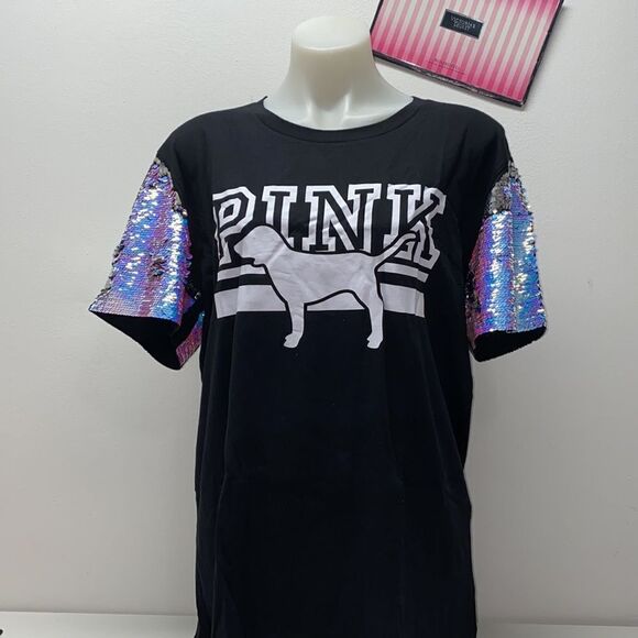 🔥VICTORIA SECRET Pink LOGO T-SHIRT SZ L NEW - Picture 1 of 9